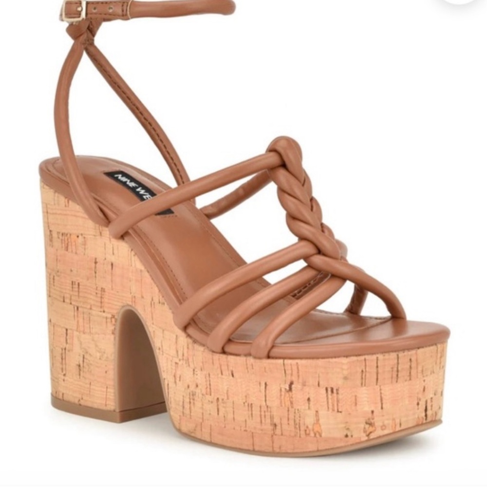 Nine West Tan Cork Platform Heels